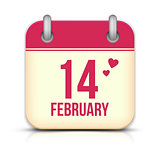 Valentines day calendar icon with reflection. 14 february