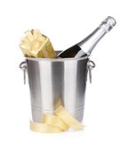 Champagne bottle in bucket and gift box