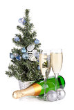 Champagne, firtree and christmas decor