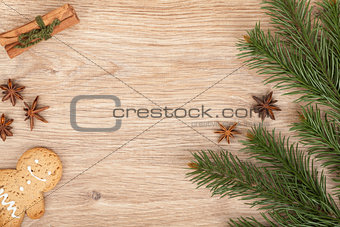 Christmas fir tree, gingerbread cookie and spices