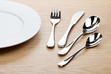 Empty white plate with silverware