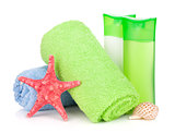 Bath bottles, towel and starfish