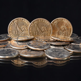 U.S. dollar coins on a table