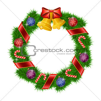 Christmas wreath isolated on white background. Vector illustration.
