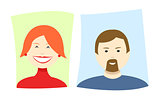 Vector simple cartoon icons of a woman and a man 
