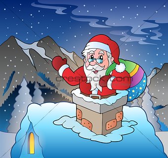 Santa Claus on roof in mountain