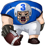Blue White Football Player Kneels and Holds Ball