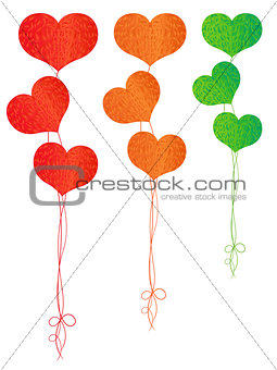 Colorful balloons in the shape of hearts