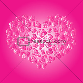 Heart with pink roses on a pink background