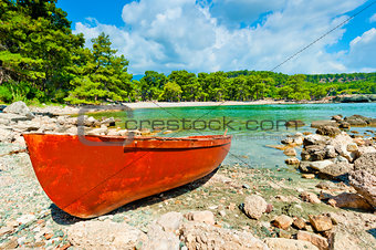 brown old boat on the beach