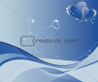 Valentines Day background with hearts and wave pattern