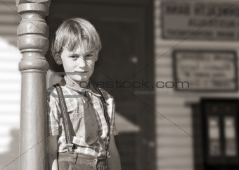 boy in front of shop