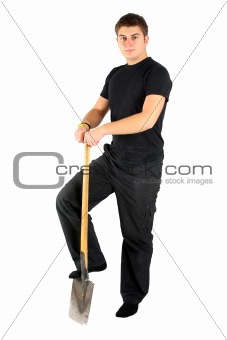 men in black with shovel