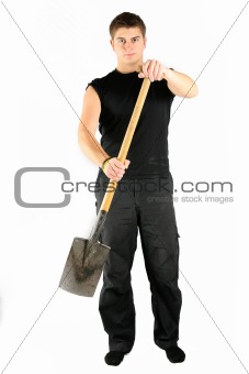 men in black with shovel