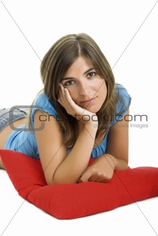 Beautiful woman with a soft cushion
