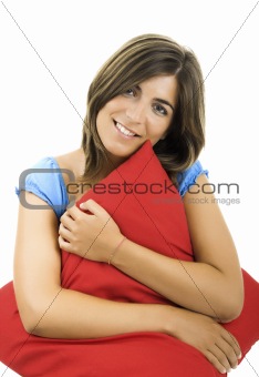 Beautiful woman with a soft cushion