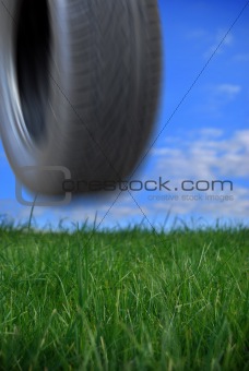 Tyre bouncing down hill
