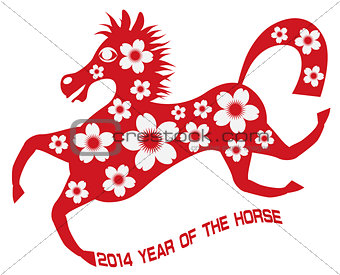 2014 Abstract Red Chinese Horse with Flower Illustration