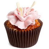 sweet tasty homemade cupcake with strawberry cream isolated
