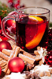 hot tasty spicy mulled red wine with orange and cinnamon christmas 