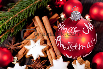 fresh tasty christmas cinnamon cookies and sticks decoration 