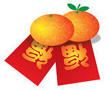 Chinese New Year Oranges and Red Money Packets Illustration