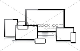 Very realistic modern electronic devices vectors isolated on white