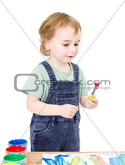 cute girl painting. isolated on white background