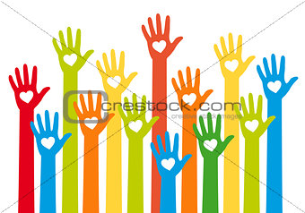 colorful hands with heart, vector 