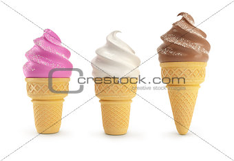 Cone with ice-cream vanilla chocolate and fruity