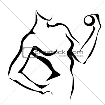 Sketch of woman with dumbbell