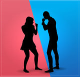 Couple argue fight  : boxing