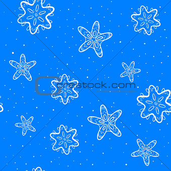 Seamless winter background with snowflakes and snow