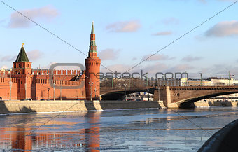 river landscape with the Moscow Kremlin towers