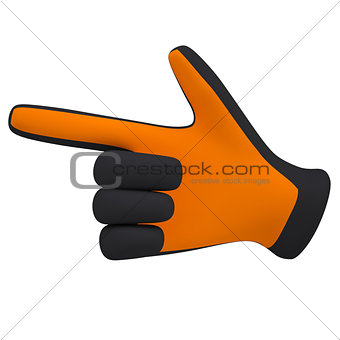 Black and orange gloves. Forefinger shows