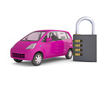 Pink small car and combination lock