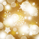 Snowflakes on abstract gold background