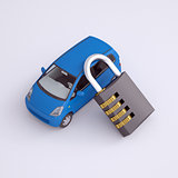 Blue small car and combination lock