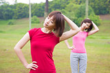 Asian girls workout outdoor