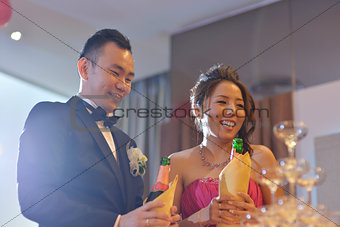 Wedding reception champagne toasting