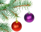 Red and violet balls on the Christmas tree