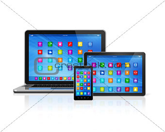 Smartphone, Digital Tablet Computer and Laptop