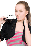 Portrait of pretty young woman with sunglasses