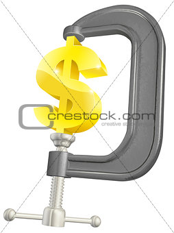 Dollar sign in clamp concept