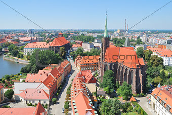 Top-view of the island Tumski in Wroclaw
