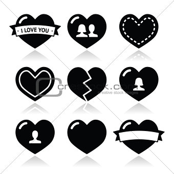 Love hearts icons set for Valentines Day