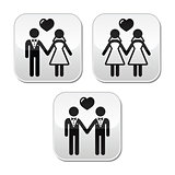 Wedding married hetero and gay couple buttons