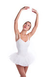 Portrait of ballerina in tutu over white