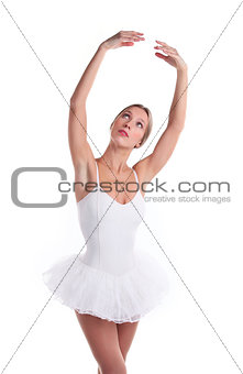 Portrait of ballerina in tutu over white