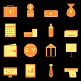Business icons on black background